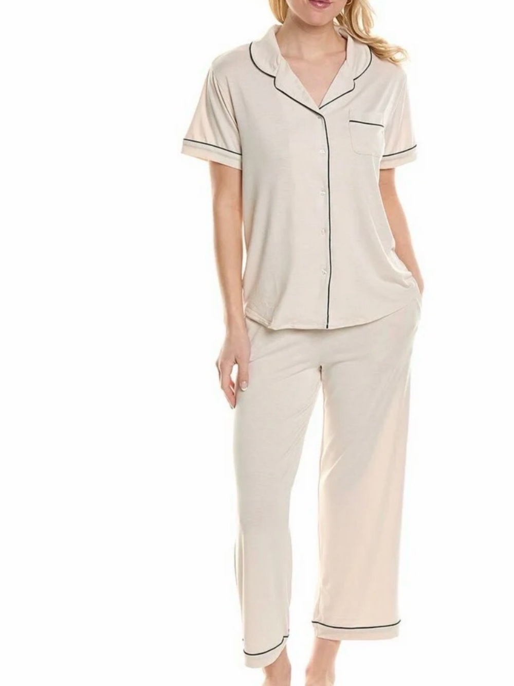 Flora by Flora Nikrooz Women's Annie Notch Top and Capri Pajama Set  Beige small